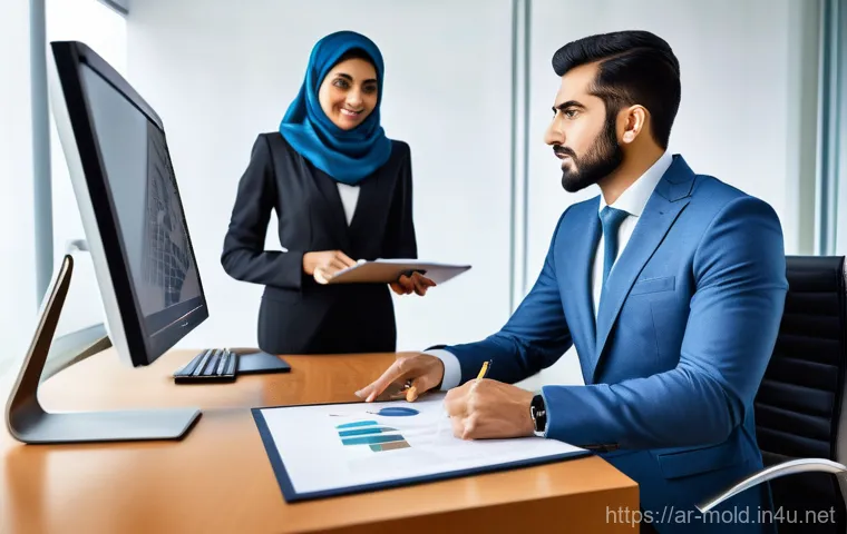 금형설계 직무에서의 자격증 활용 사례 - **Prompt:** A young, focused engineer, appearing to be of Arab descent, dressed in a clean, smart la...