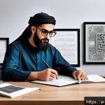 금형설계기능사 시험에서 자주 나오는 문제 - A professional Arab graphic designer in a modern home office setting, focused on creating digital te...